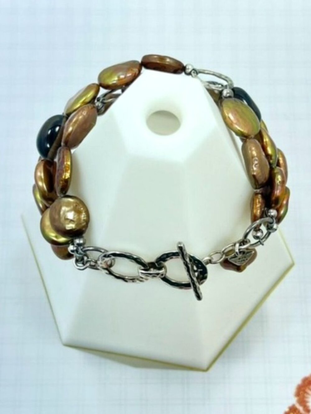 Retired Silpada Triple Strand Bronze Pearl Smoky Quartz Sterling Silver Bracelet - Picture 3 of 7